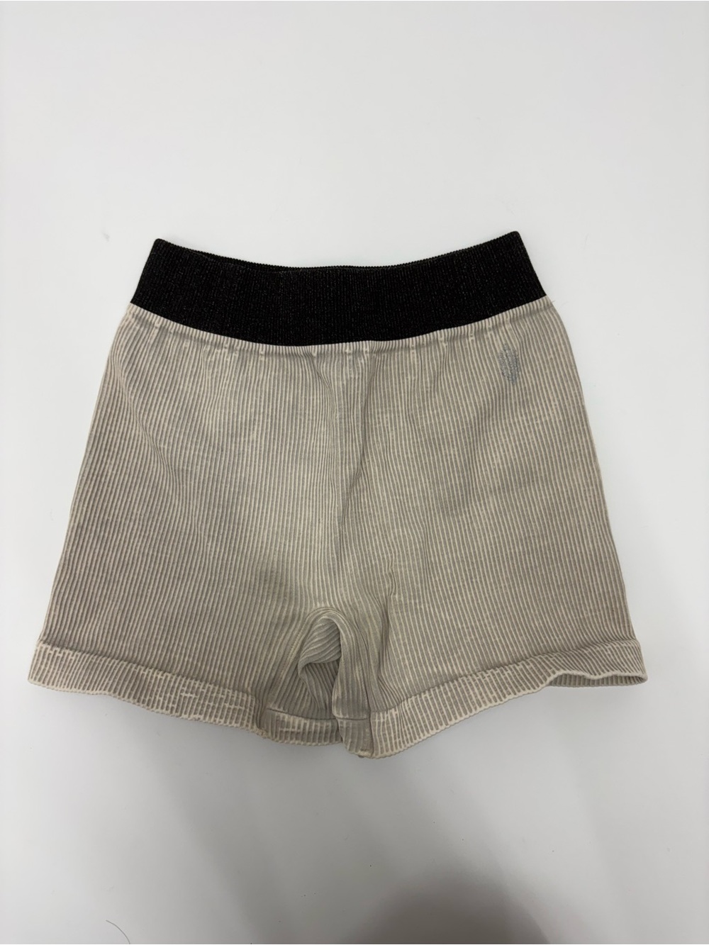 FP Movement by Free People Ribbed Knit Shorts with Black Waistband - Light Taupe